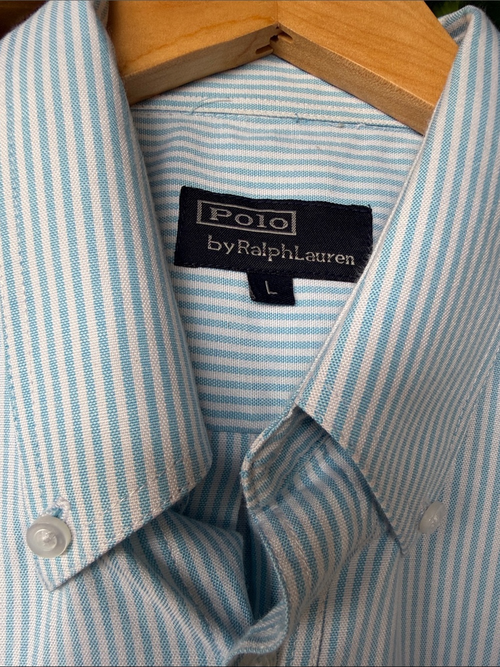 Ralph Lauren Light Blue and White Striped Short-Sleeve Button-Down Shirt - Picture 2 of 4